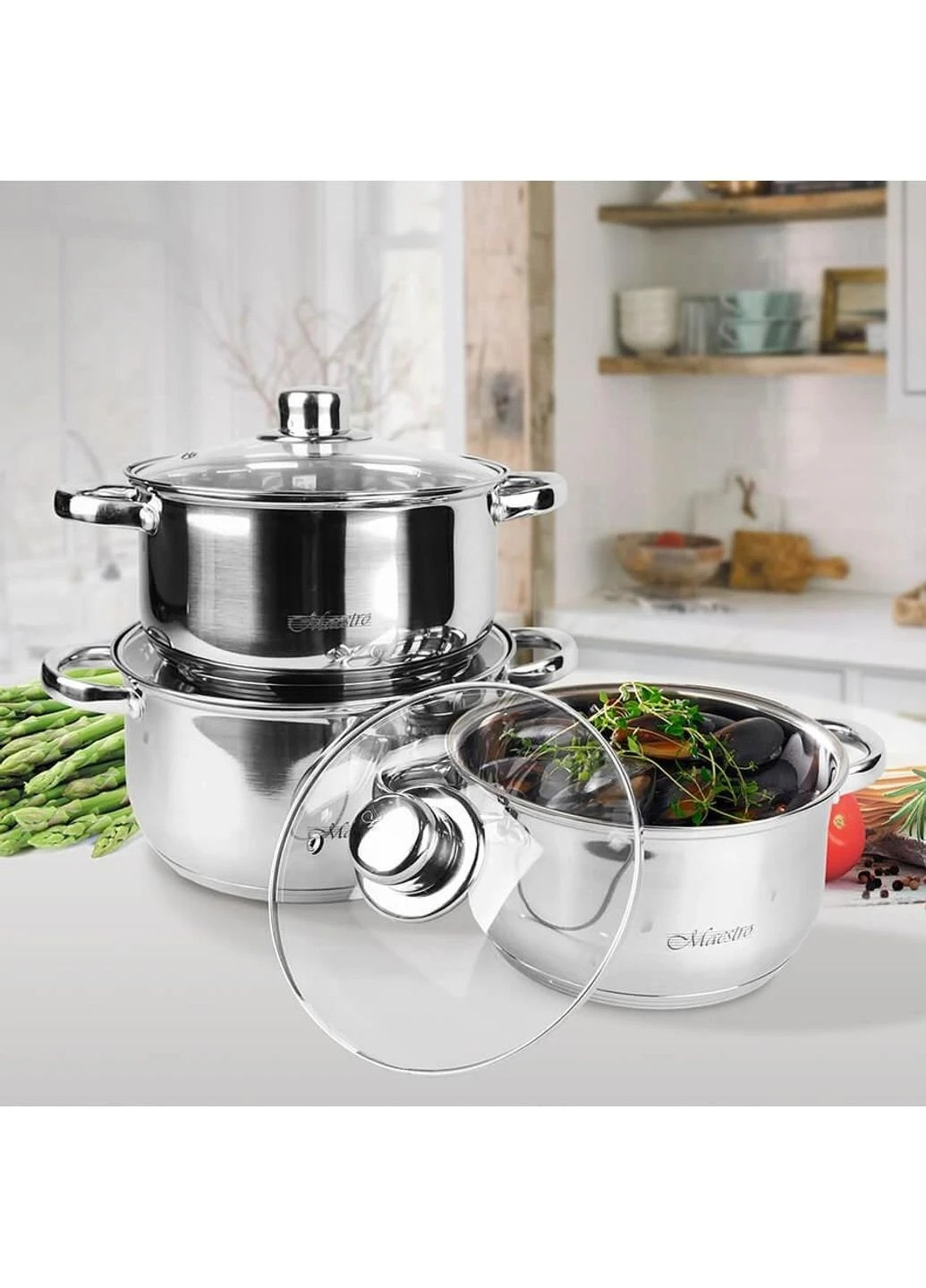 Набор кастрюль MR-2020-6M 6 предметов нержавеющая сталь Maestro (259447825)