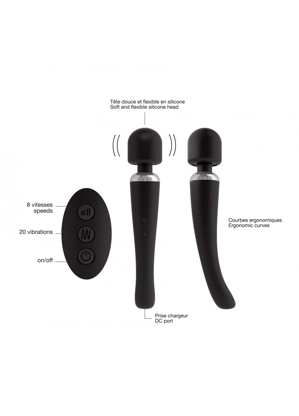 Мощный вибромассажер MEGAWAND Black водонепроницаемый, перезаряжаемый, 160 режимов Dorcel (259450255)