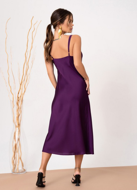 Фіолетова вечірня фіолетова шовкова сукня-комбінація на бретельках ISSA PLUS однотонна