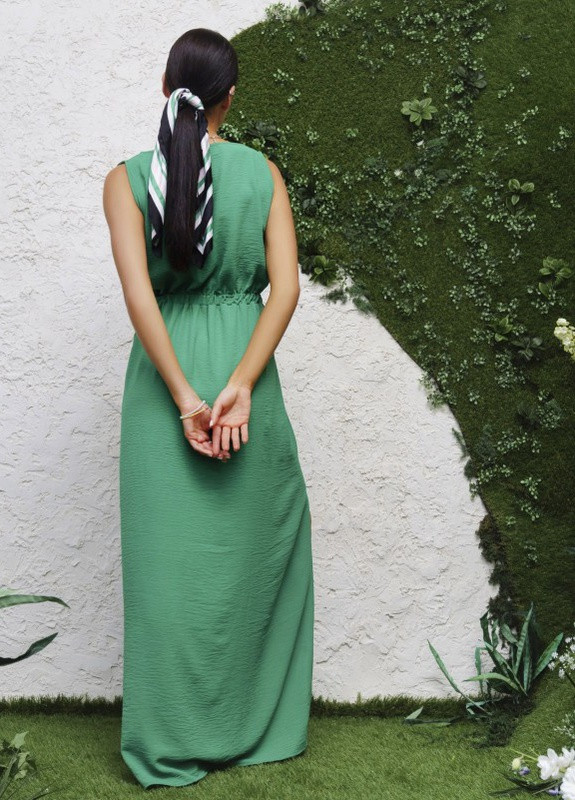 Зелена вечірня зелена бавовняна довга сукня з розрізом ISSA PLUS однотонна