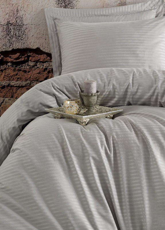 Постельное белье SOFT GRAY Elite Сатин страйп Двуспальный на резинке 550557-6 MERISET (259502088)