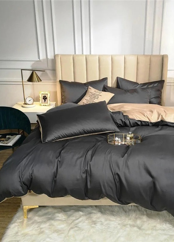 Постельное белье ДУЭТ ANTHRACITE/DESERT SAND Сатин однотон Семейный на резинке 550569-8 MERISET (259501775)