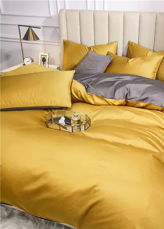Постільна білизна ДУЕТ GOLDEN/TRUE GREY Сатин однотон Сімейний 550564-4 MERISET (259501928)