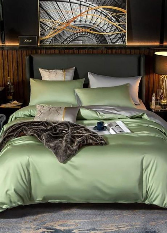 Постельное белье GREEN FOG Premium Сатин однотон Двуспальный на резинке 550500-6 MERISET (259501844)