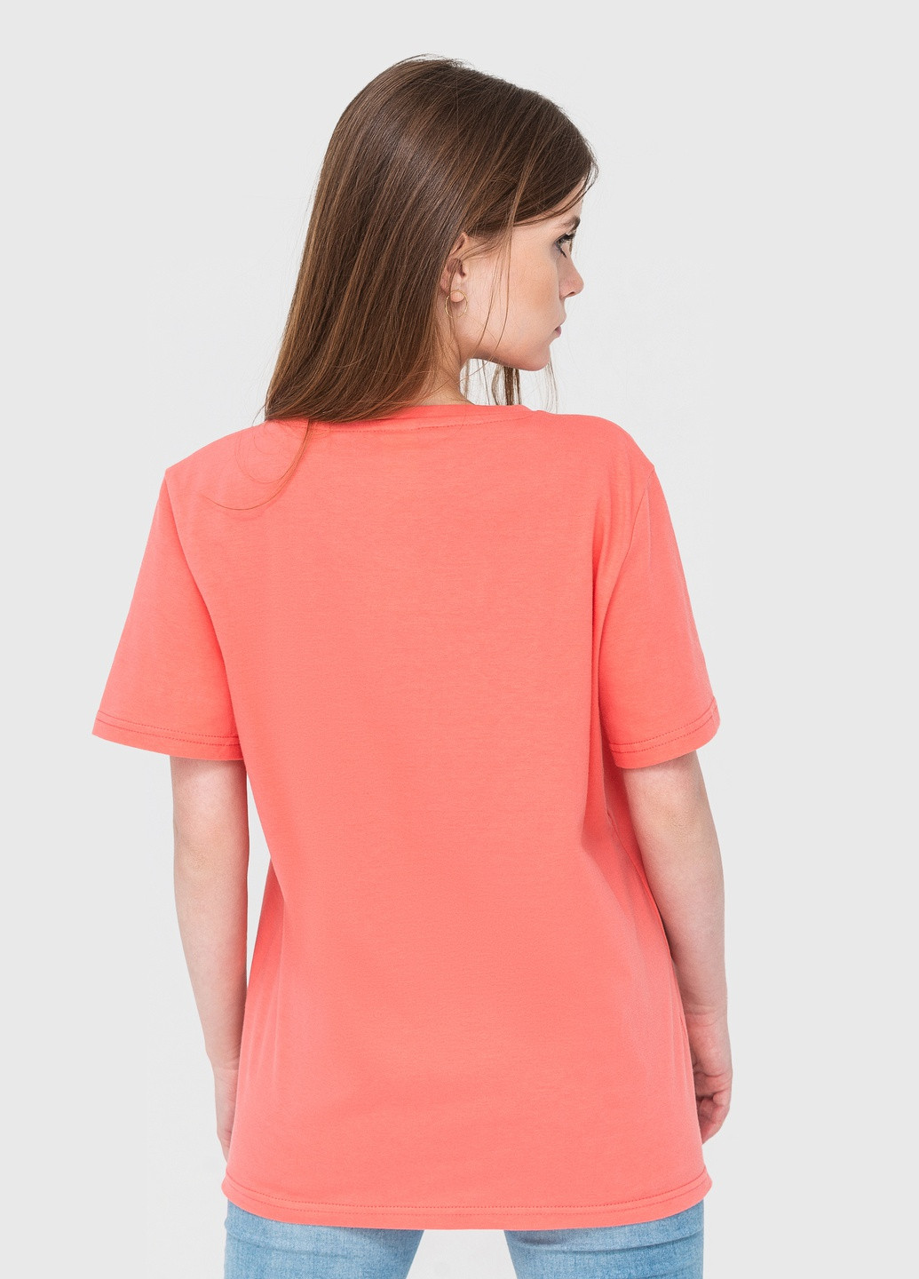 Коралловая летняя футболка женская с коротким рукавом Роза