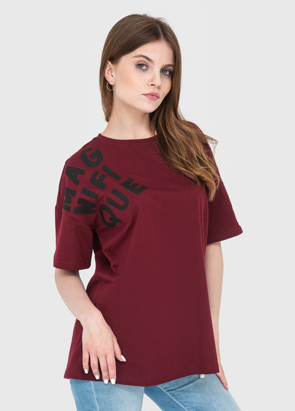 Бордовая летняя футболка женская с коротким рукавом Роза