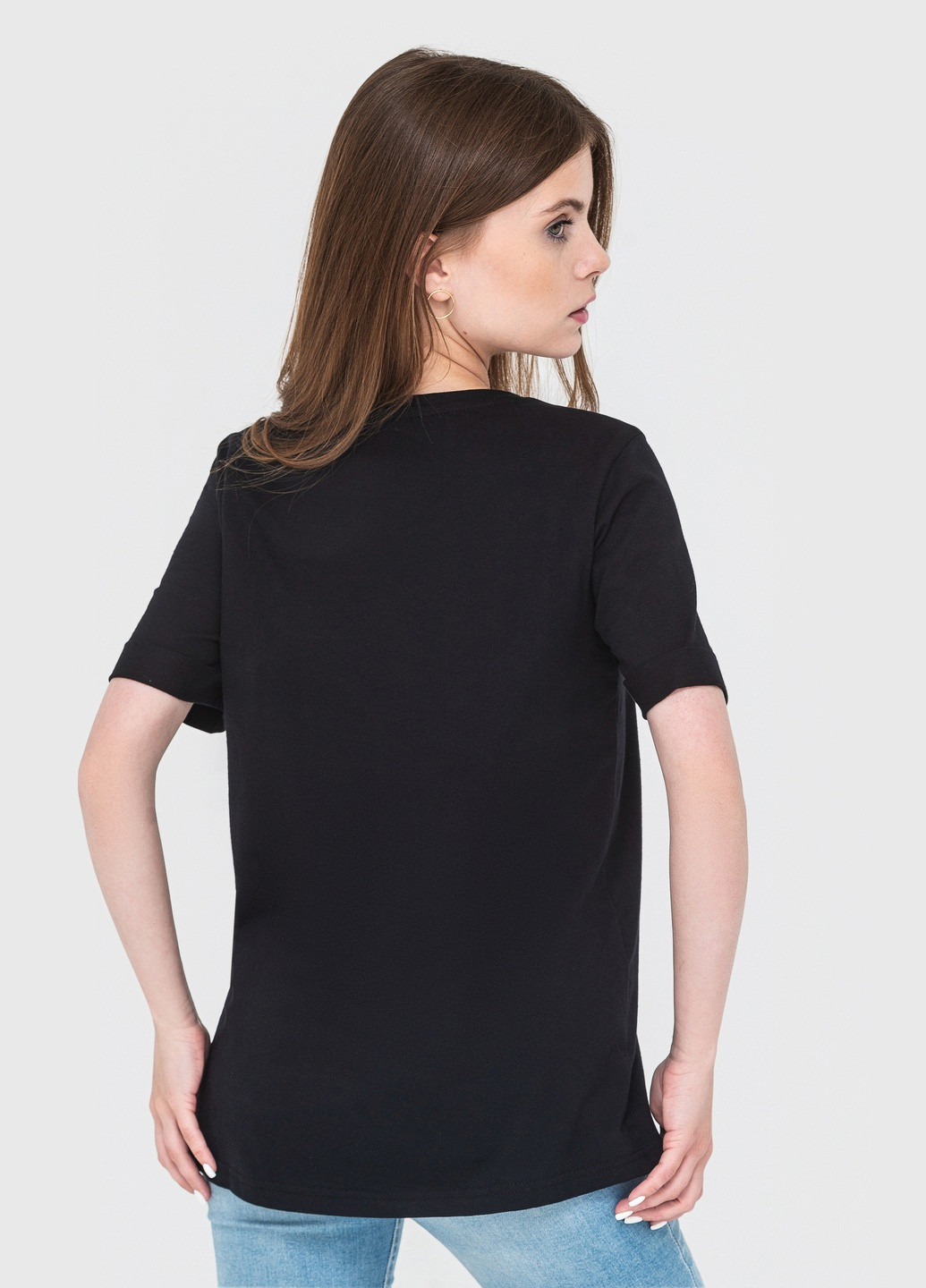 Черная летняя футболка женская с коротким рукавом Роза