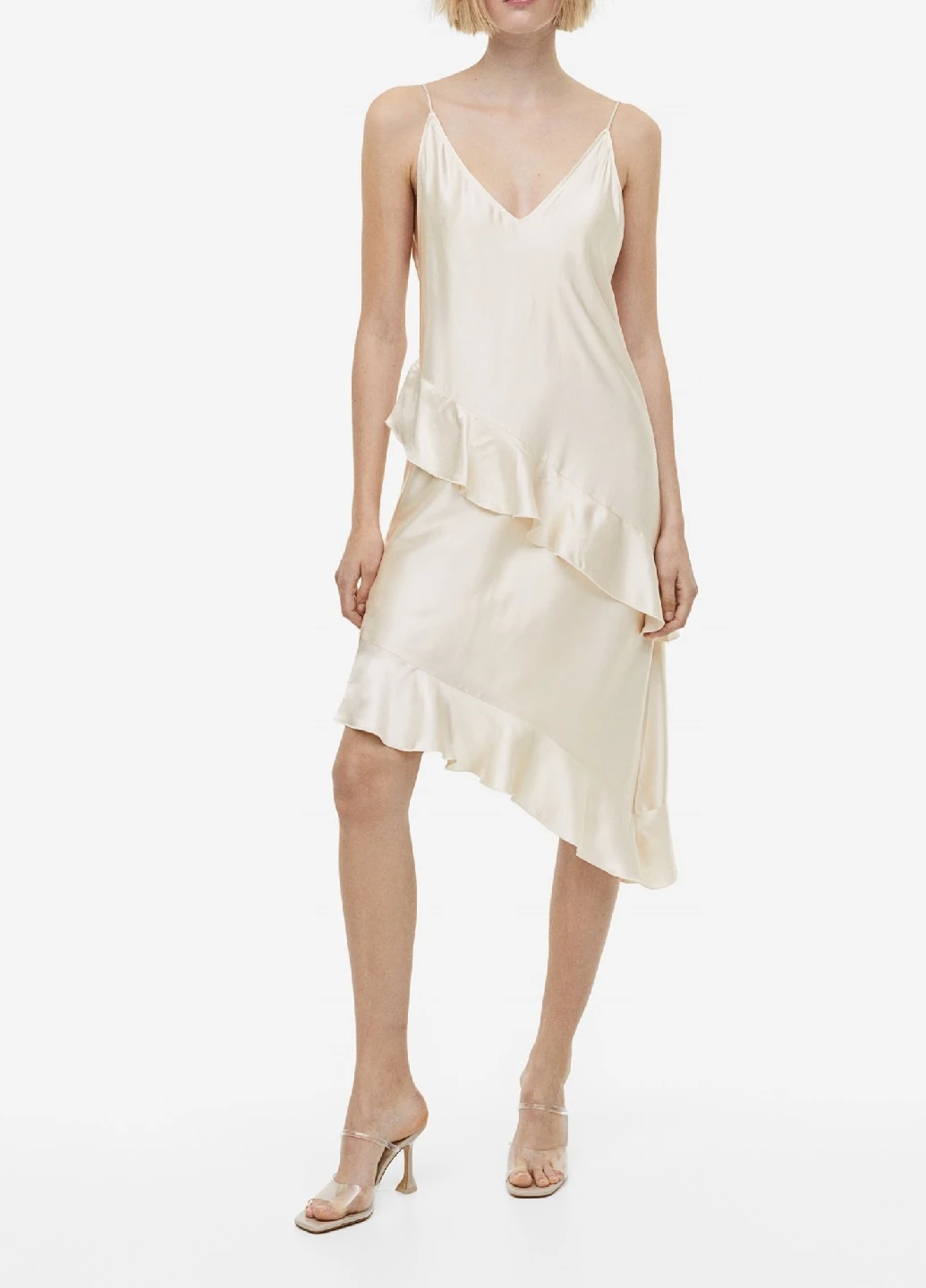 Молочное коктейльное платье H&M однотонное