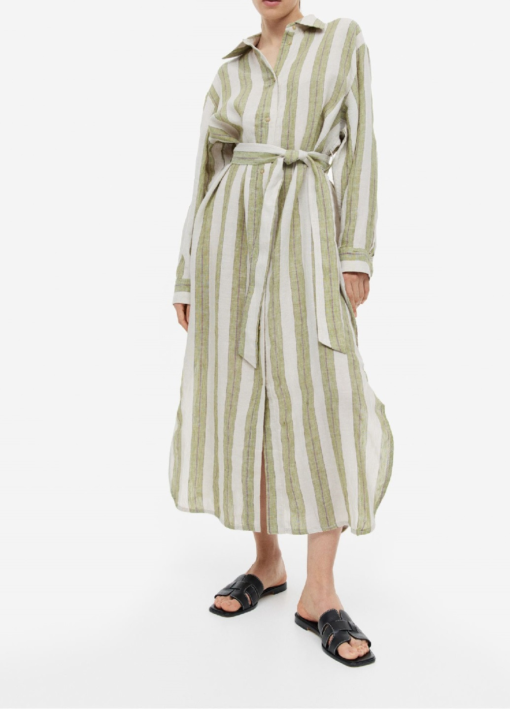 Оливковое (хаки) кэжуал платье H&M в полоску