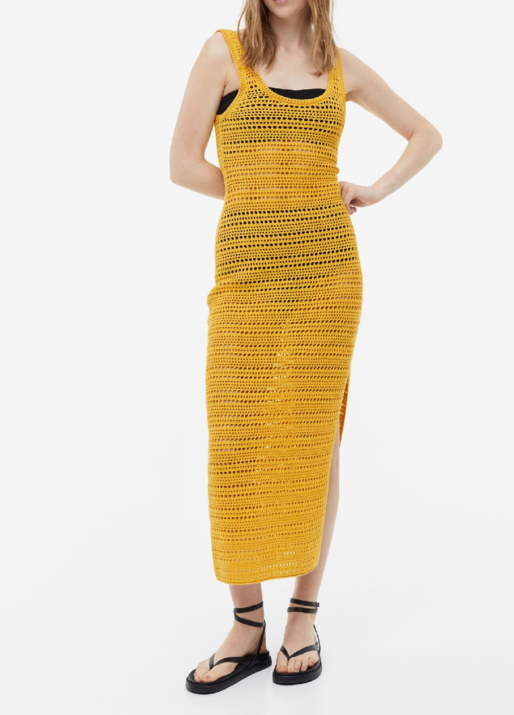 Желтое кэжуал платье H&M однотонное