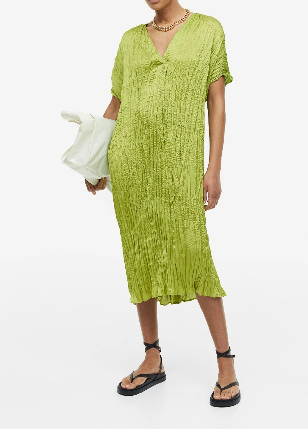 Оливковое кэжуал платье H&M однотонное