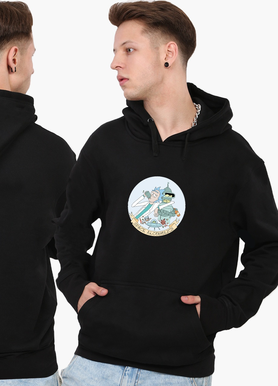 Худі чоловічий Рік і Бендер (Футурама та Рік і Морті) (9225-2081) Чорний MobiPrint (259519763)