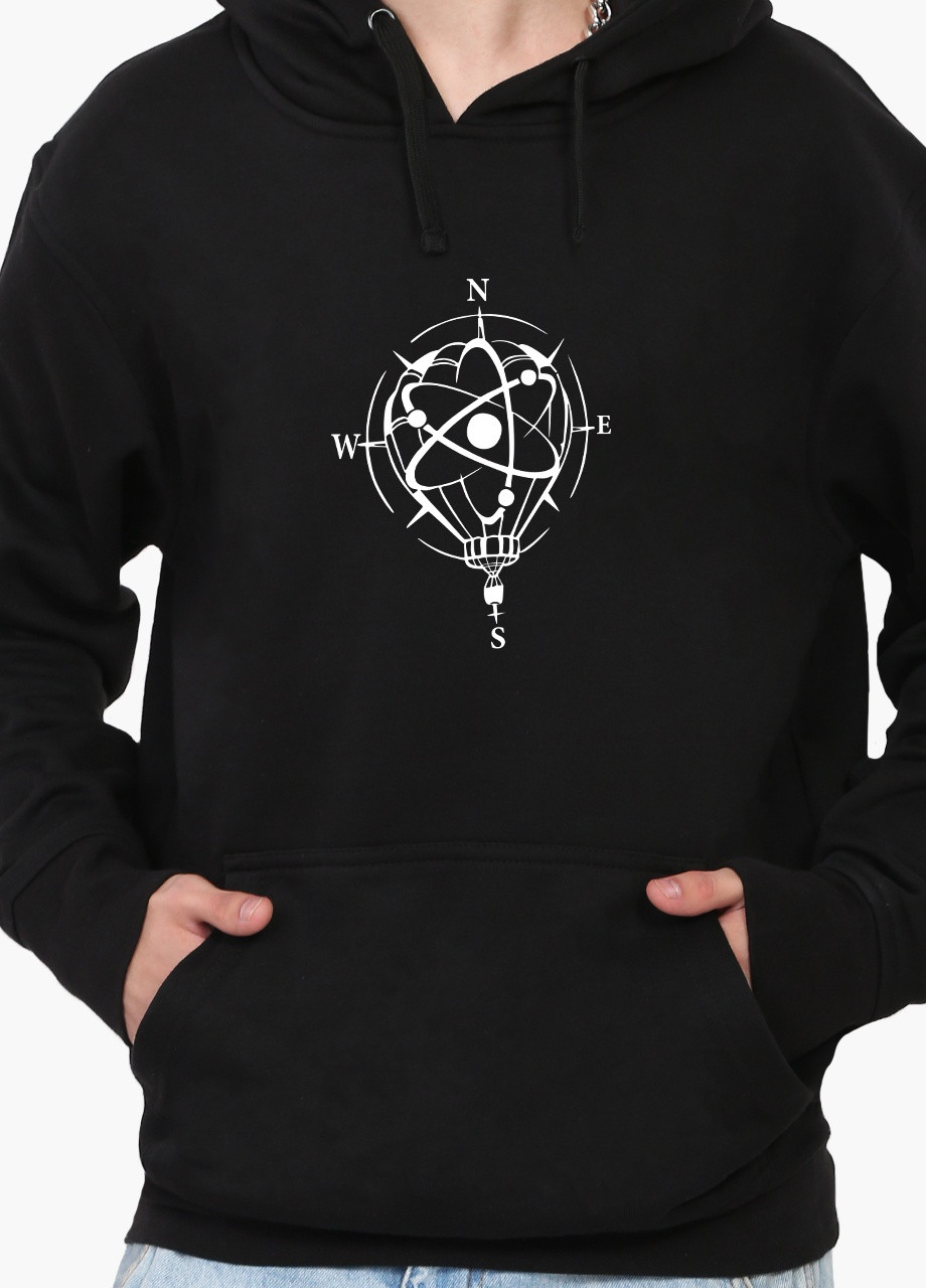 Худи мужской Роза ветров (9225-2040) Черный MobiPrint (259519867)