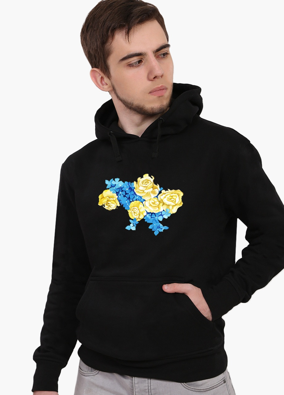 Худі чоловічий Квітуча Україна (9225-3699) Чорний MobiPrint (259519764)