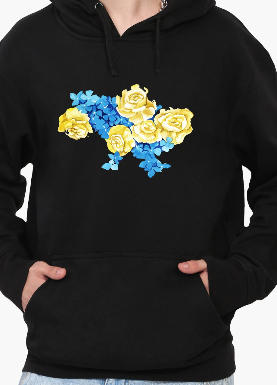 Худі чоловічий Квітуча Україна (9225-3699) Чорний MobiPrint (259519764)