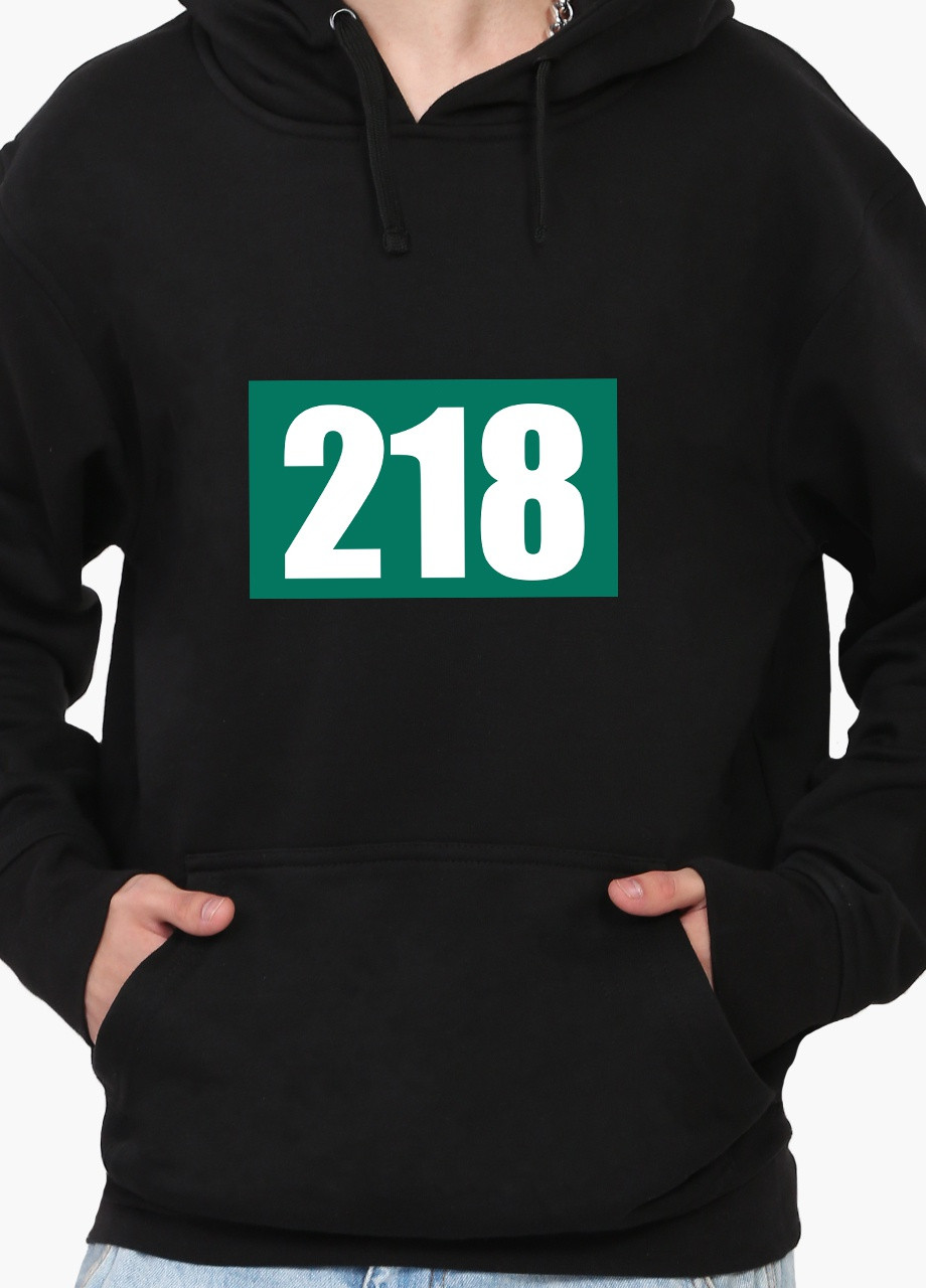 Худі чоловічий Номер 218 Парк Гра в кальмара (Squid Game) (9225-3354) Чорний MobiPrint (259519695)