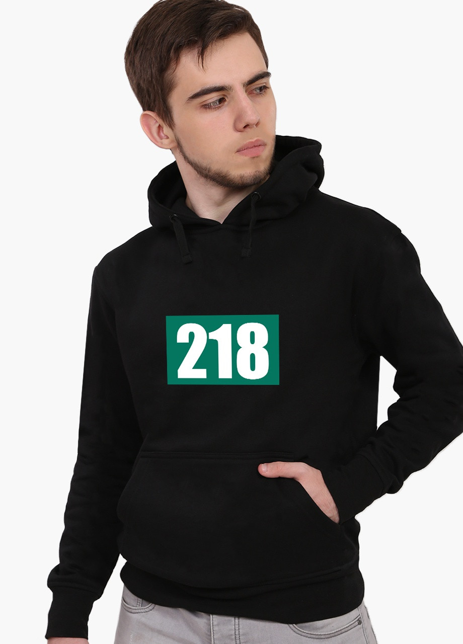 Худі чоловічий Номер 218 Парк Гра в кальмара (Squid Game) (9225-3354) Чорний MobiPrint (259519695)