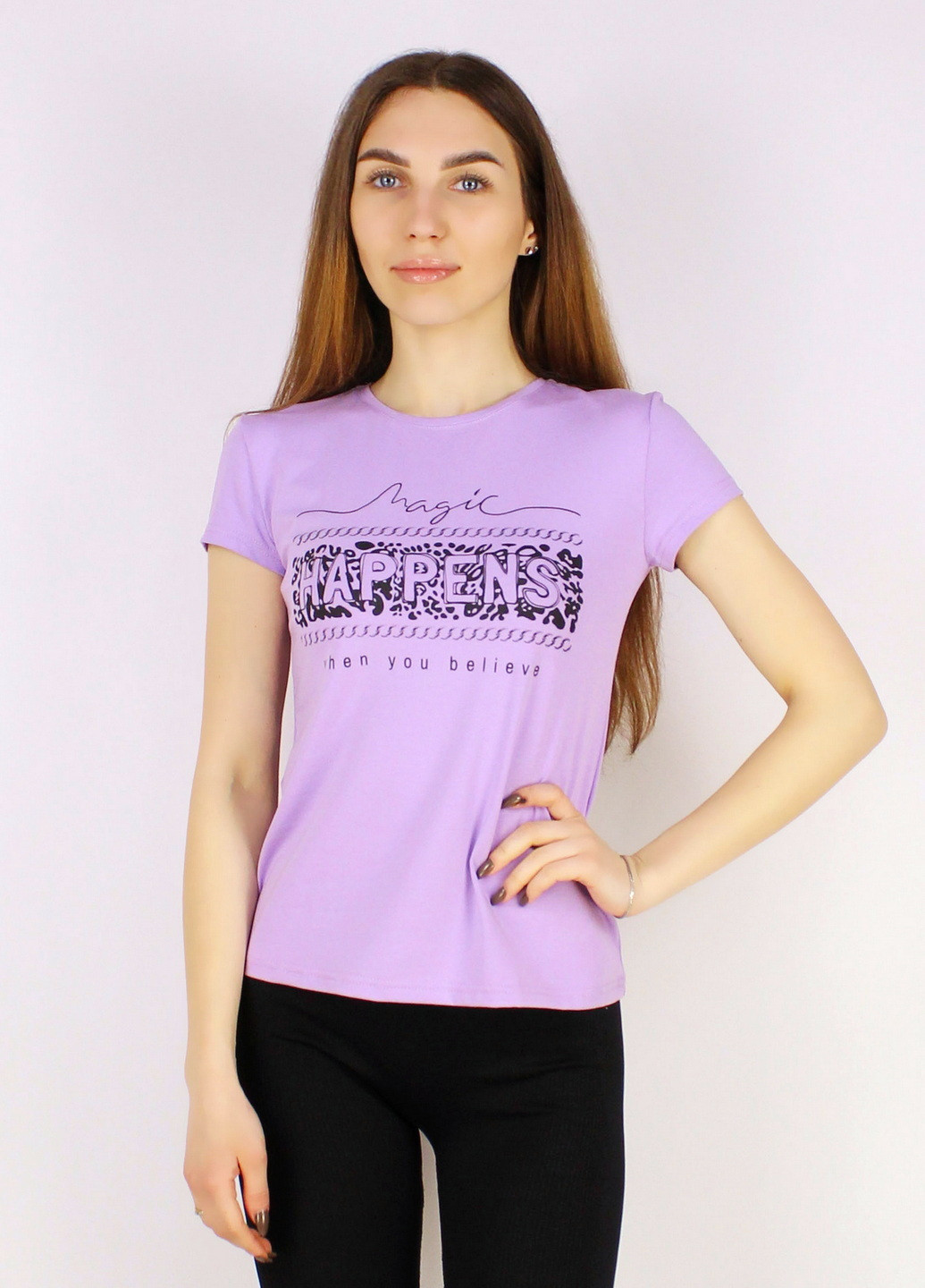 Лавандовая всесезон футболка женская хлопковая с коротким рукавом NEL
