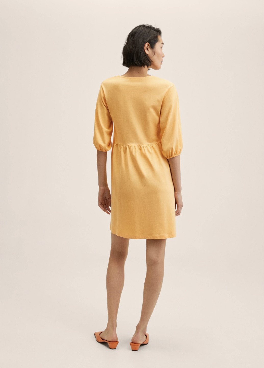 Желтое кэжуал хлопковое платье Mango однотонное