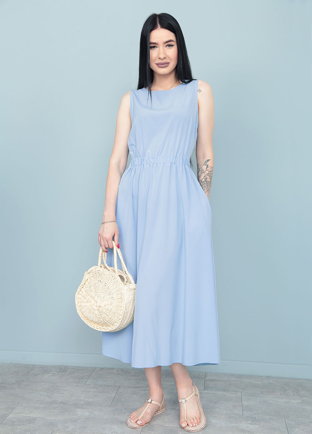 Голубое кэжуал летнее платье Fashion Girl однотонное
