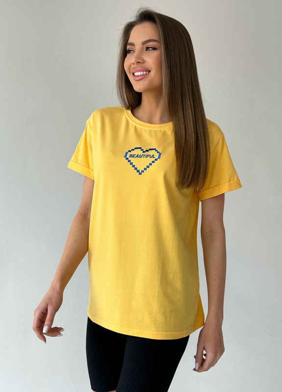 Желтая летняя желтая оверсайз футболка с вышитым сердцем Magnet