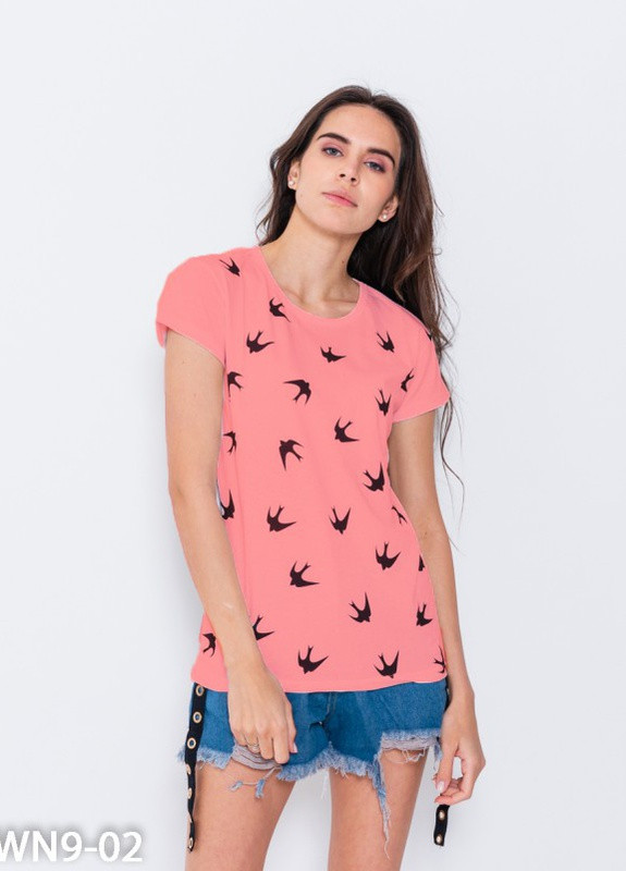 Розовая летняя розовая футболка из трикотажа с птичьим принтом Magnet
