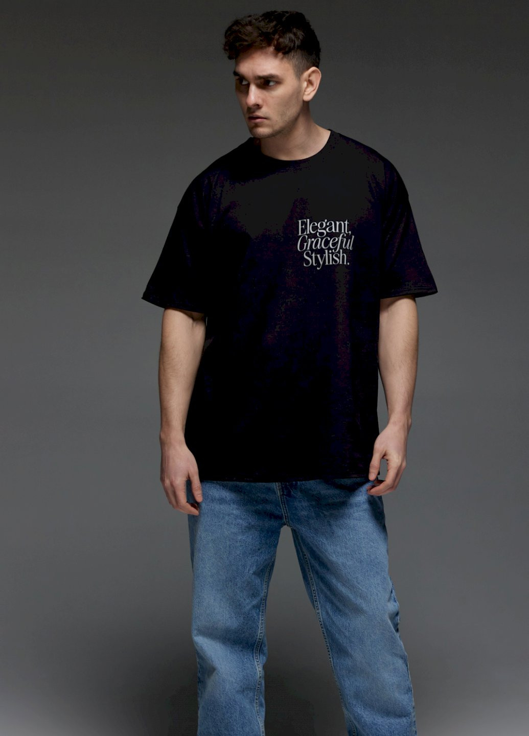 Черная футболка oversize мужская черная "елегантний, витончений, стильний" Aspirine