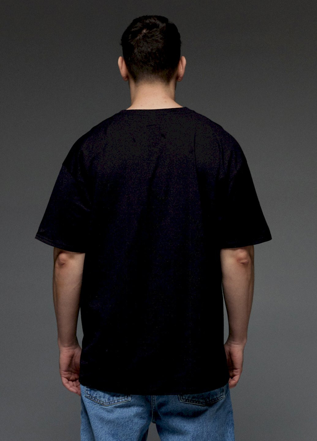Чорна футболка oversize чоловіча чорна "вплив на справу" Aspirine