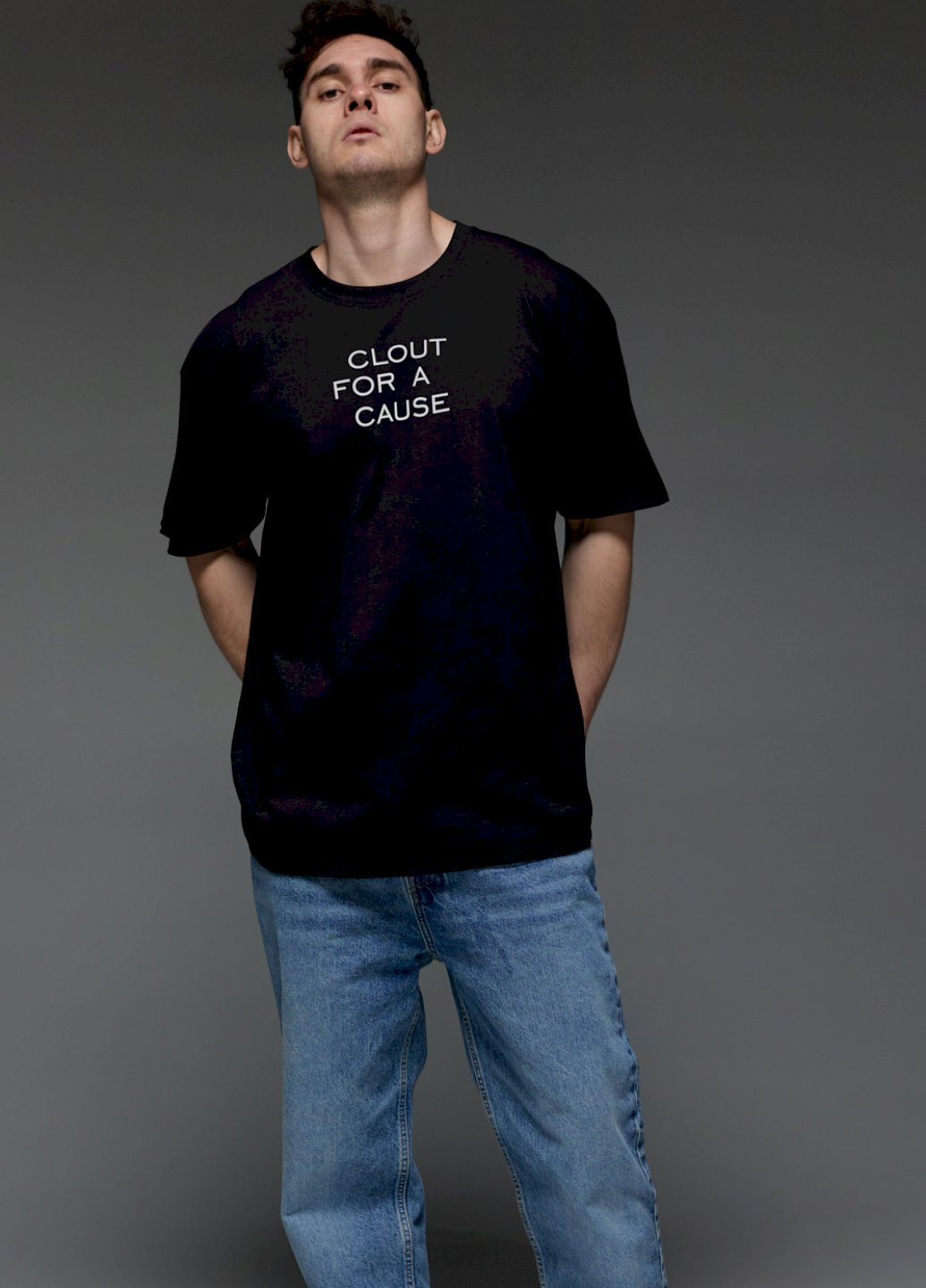 Черная футболка oversize мужская черная "вплив на справу" Aspirine