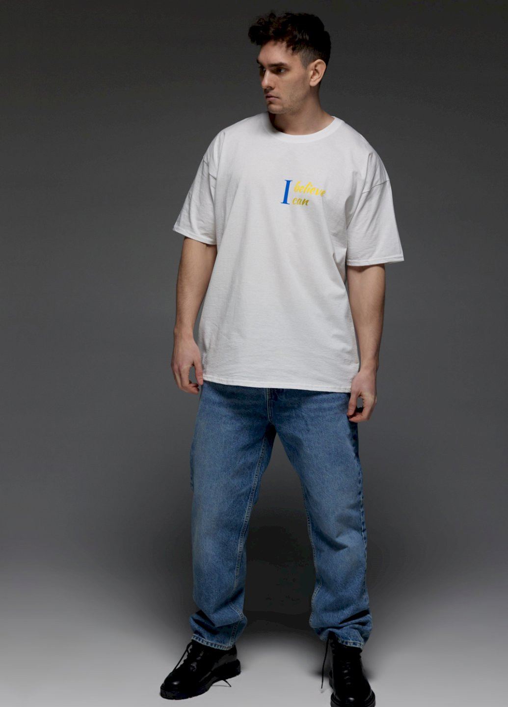 Біла футболка oversize чоловіча біла "я вірю. я можу" Aspirine