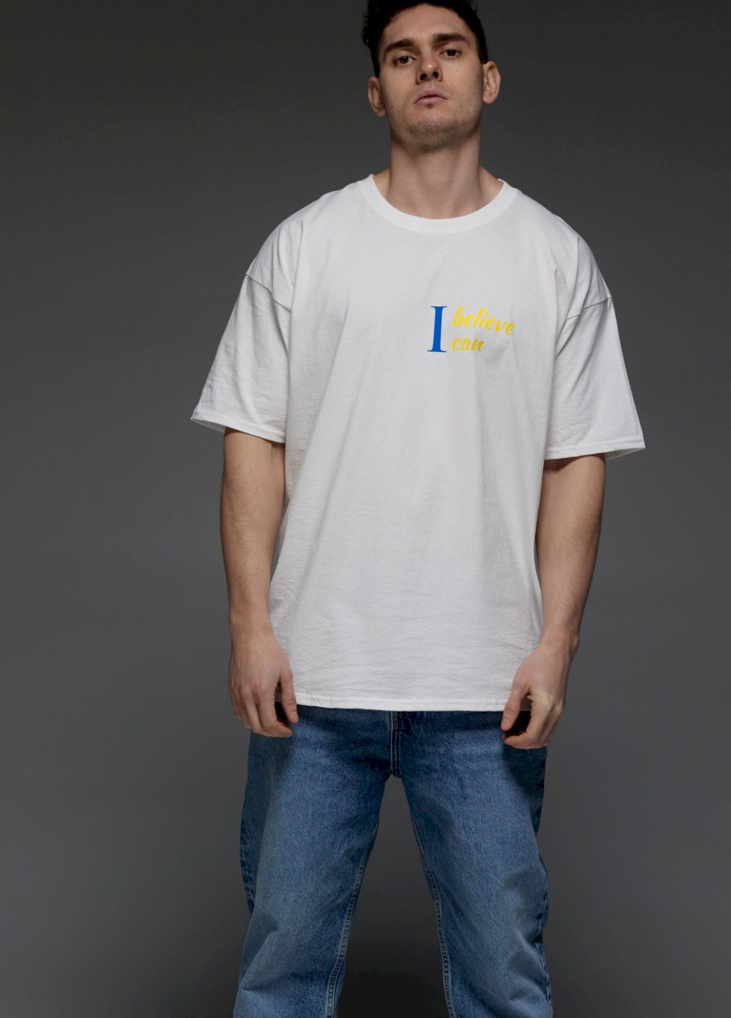 Біла футболка oversize чоловіча біла "я вірю. я можу" Aspirine