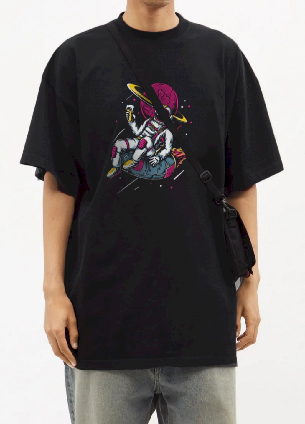 Чорна футболка oversize чоловіча чорна "beer time" Trace of Space