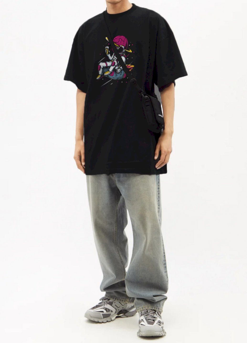 Чорна футболка oversize чоловіча чорна "beer time" Trace of Space