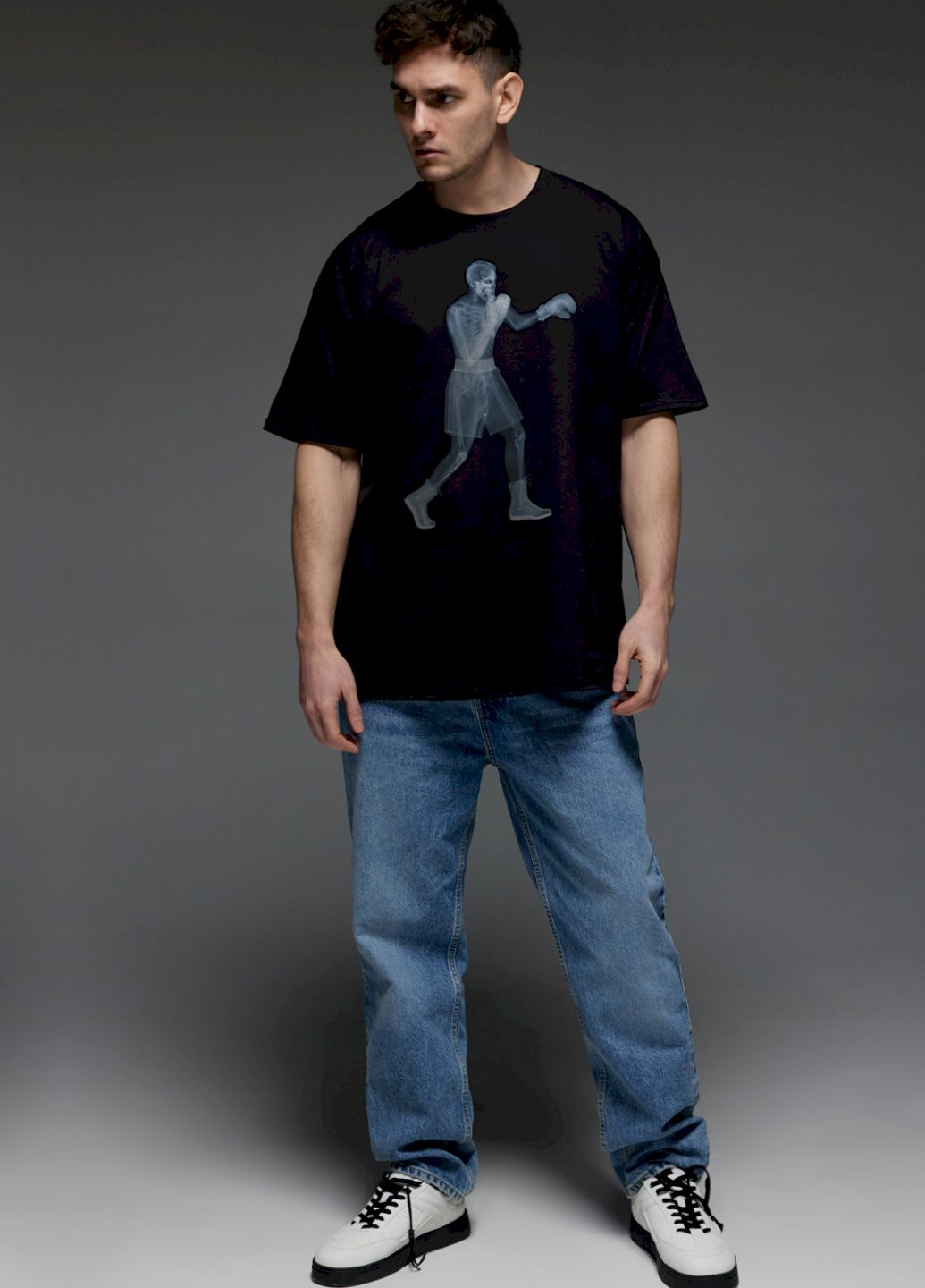 Черная футболка oversize мужская черная "ренген боксу" Aspirine