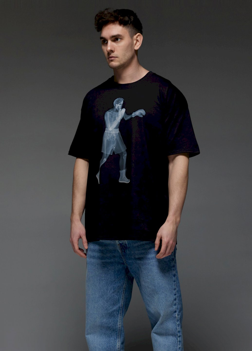 Черная футболка oversize мужская черная "ренген боксу" Aspirine