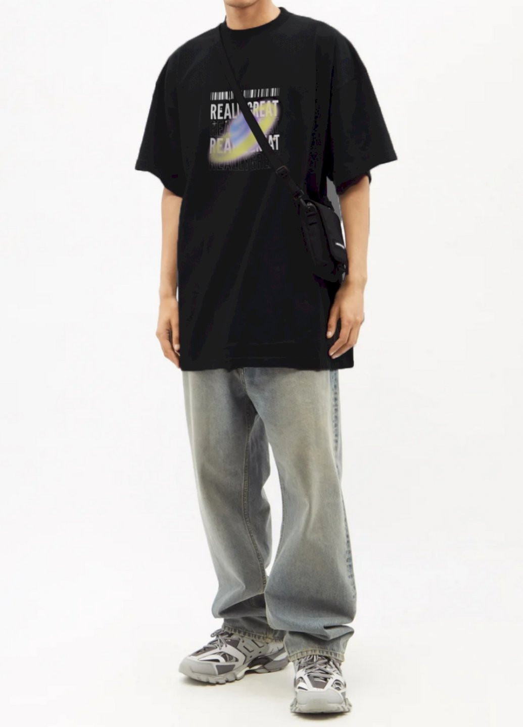 Чорна футболка oversize чоловіча чорна "дуже добре" Trace of Space