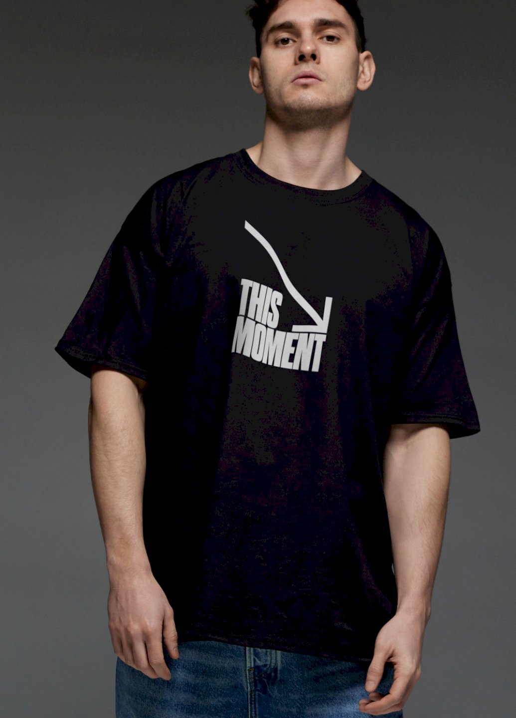 Чорна футболка oversize чоловіча чорна "цей момент" Aspirine