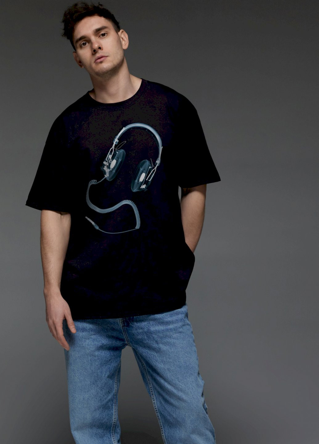 Черная футболка oversize мужская черная "ренген музики" Aspirine