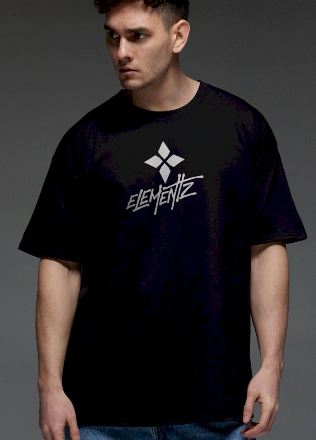 Черная футболка oversize мужская черная "елемент" Aspirine