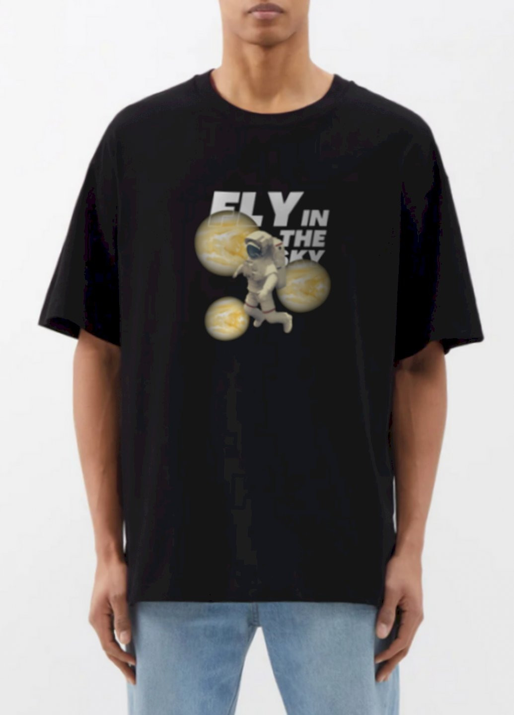 Черная футболка oversize мужская черная "fly in the sky" Trace of Space