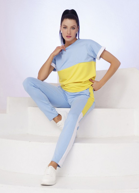 Жовто-блакитний костюм із футболкою ISSA PLUS (259525864)