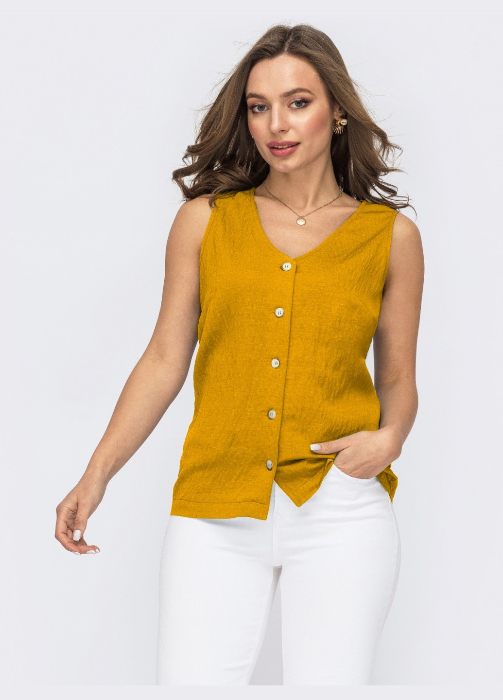 Жовта літня жовта блузка прямого крою на ґудзиках Dressa
