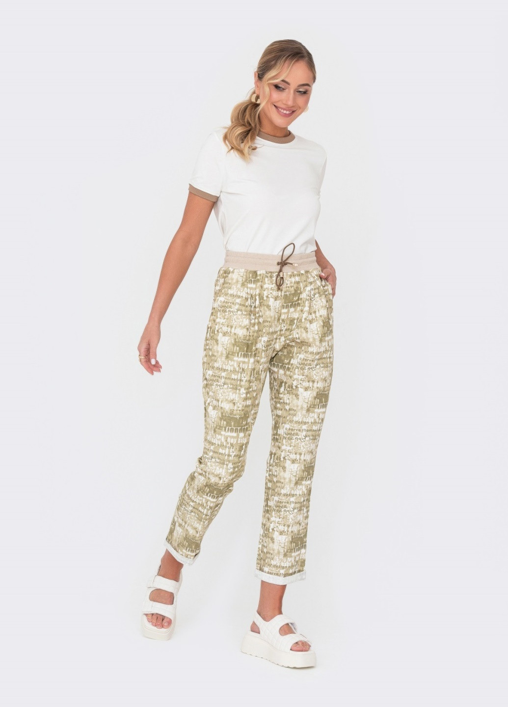 широкие брюки цвета хаки с резинкой по талии Dressa (259542941)