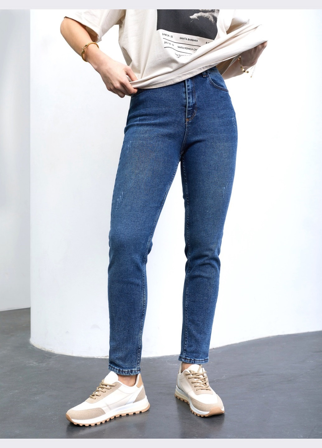 стрейчевые джинсы-мом синего цвета Dressa - (259542904)
