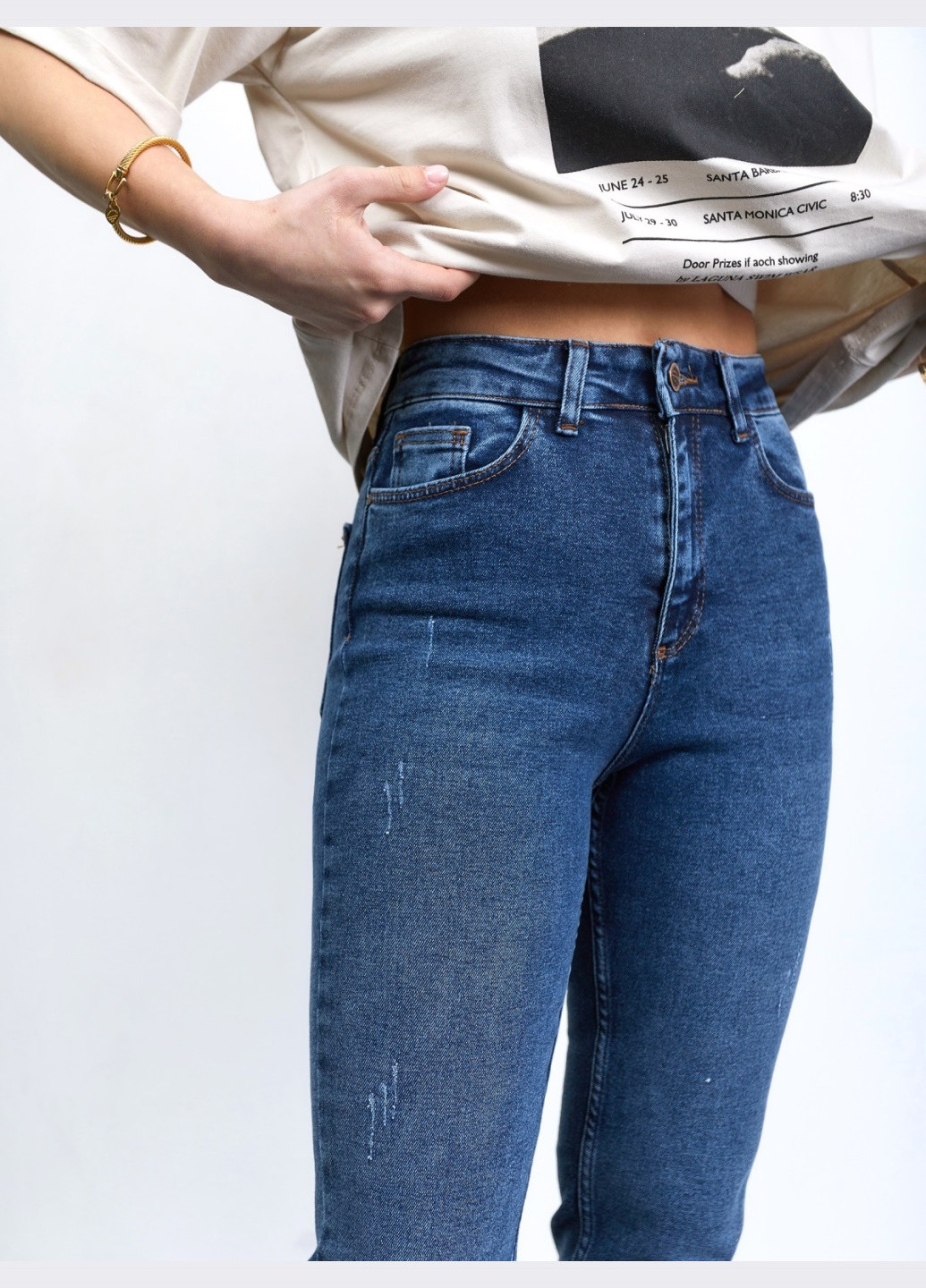 стрейчевые джинсы-мом синего цвета Dressa - (259542904)