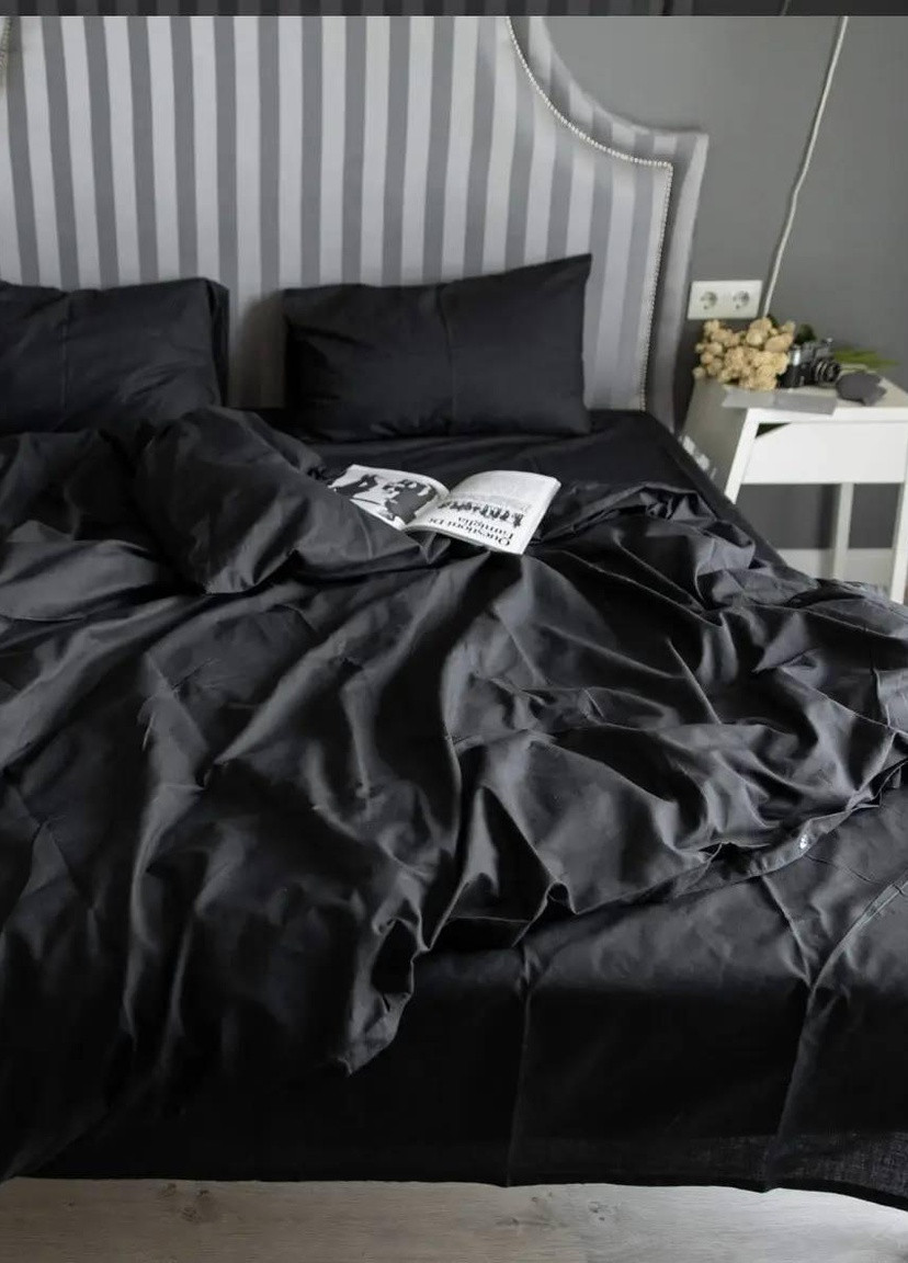 Комплект постельного белья однотонный двуспальный 215х180 см наволочки 70х70 см Черный No Brand (259576533)