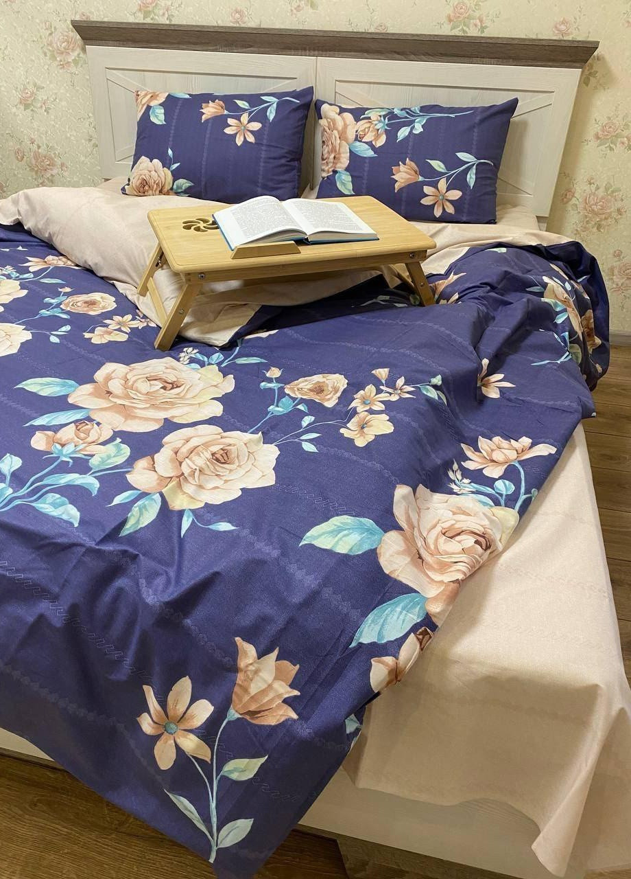 Комплект постельного белья Роза на синему семейный 215х150 см наволочки 2 шт. 70х70 см No Brand (259576234)