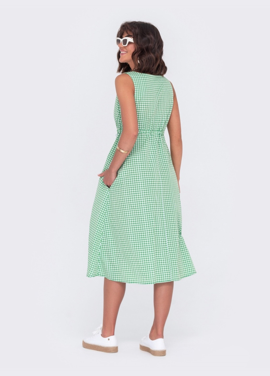 Зеленое летнее платье в клетку зеленого цвета Dressa