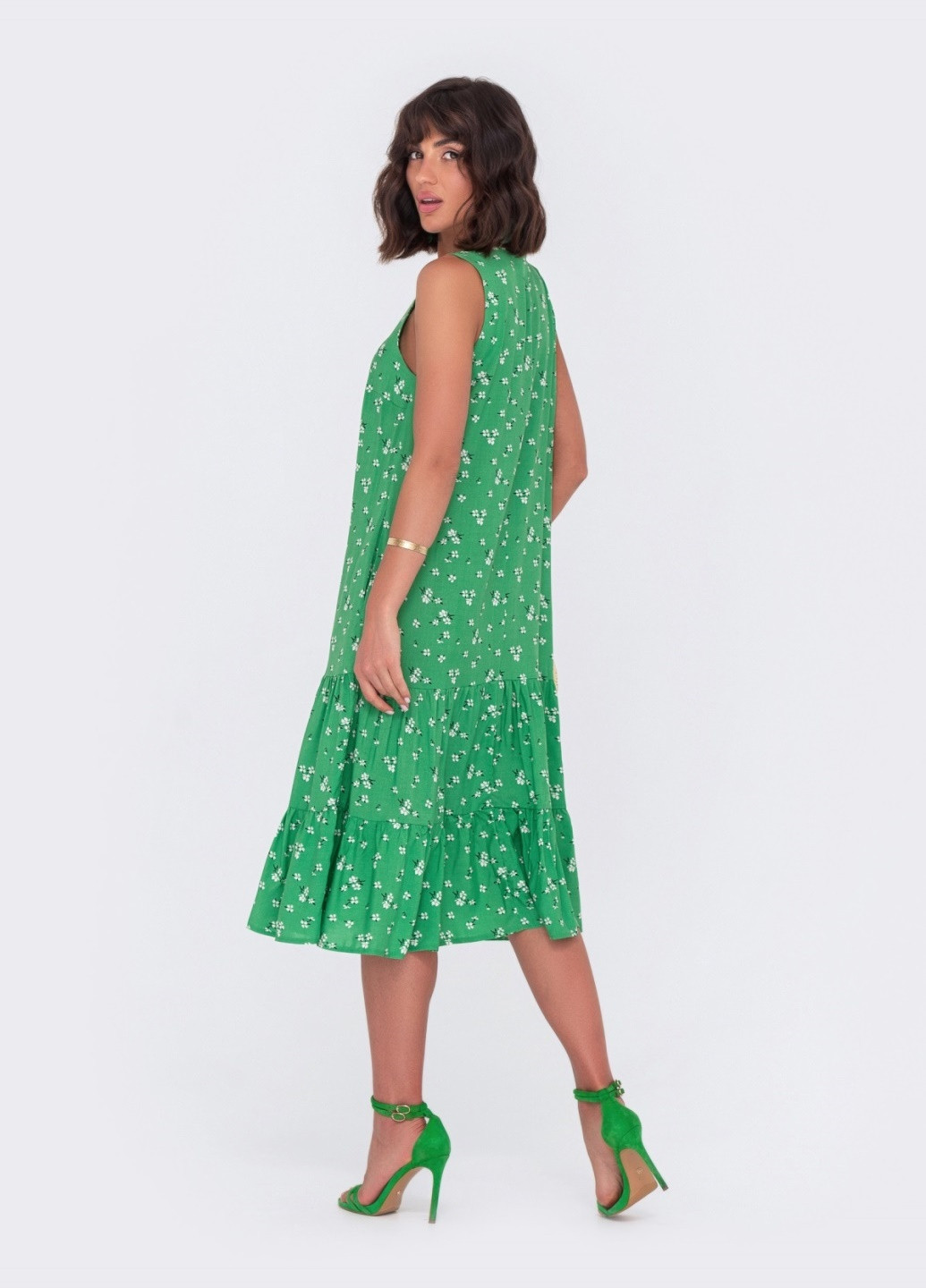 Зеленое зеленое платье а-силуэта в цветочный принт Dressa