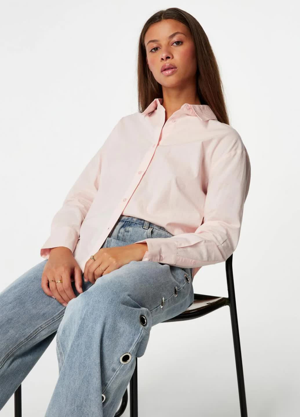 Розовая кэжуал рубашка однотонная Jennyfer